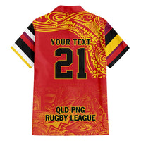 Queensland Papua New Guinea Custom Family Matching Off Shoulder Short Dress and Hawaiian Shirt All Red Pacific PNG Tribal Style