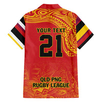 Queensland Papua New Guinea Custom Family Matching Short Sleeve Bodycon Dress and Hawaiian Shirt All Red Pacific PNG Tribal Style