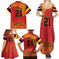 Queensland Papua New Guinea Custom Family Matching Summer Maxi Dress and Hawaiian Shirt All Red Pacific PNG Tribal Style