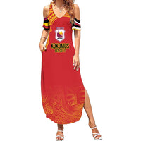 Queensland Papua New Guinea Custom Family Matching Summer Maxi Dress and Hawaiian Shirt All Red Pacific PNG Tribal Style