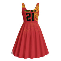 Queensland Papua New Guinea Custom Midi Dress All Red Pacific PNG Tribal Style - Polynesian Pride
