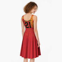 Queensland Papua New Guinea Custom Midi Dress All Red Pacific PNG Tribal Style - Polynesian Pride