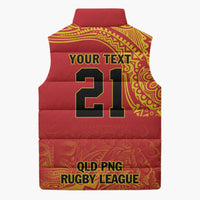 Queensland Papua New Guinea Custom Sleeveless Puffer Jacket All Red Pacific PNG Tribal Style LT9 - Polynesian Pride