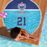 Queensland Samoa Custom Beach Blanket Blue Pacific Polynesian Tribal Pattern