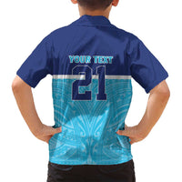 Queensland Samoa Custom Family Matching Off Shoulder Maxi Dress and Hawaiian Shirt Blue Pacific Polynesian Tribal Pattern