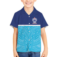 Queensland Samoa Custom Family Matching Puletasi and Hawaiian Shirt Blue Pacific Polynesian Tribal Pattern