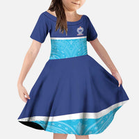 Queensland Samoa Custom Kid Short Sleeve Dress Blue Pacific Polynesian Tribal Pattern