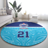 Queensland Samoa Custom Round Carpet Blue Pacific Polynesian Tribal Pattern