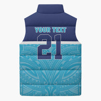 Queensland Samoa Custom Sleeveless Puffer Jacket Blue Pacific Polynesian Tribal Pattern - Polynesian Pride