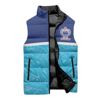 Queensland Samoa Custom Sleeveless Puffer Jacket Blue Pacific Polynesian Tribal Pattern - Polynesian Pride