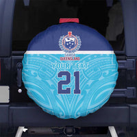 Queensland Samoa Custom Spare Tire Cover Blue Pacific Polynesian Tribal Pattern