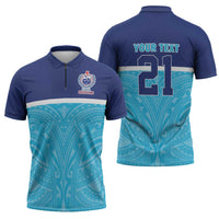 Queensland Samoa Custom Zipper Polo Shirt Blue Pacific Polynesian Tribal Pattern - Polynesian Pride