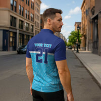 Queensland Samoa Custom Zipper Polo Shirt Blue Pacific Polynesian Tribal Pattern - Polynesian Pride