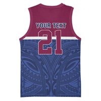 Queensland Samoa Custom Basketball Jersey Maroon-Blue Pacific Polynesian Tribal Pattern - Polynesian Pride