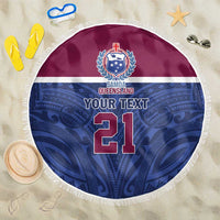 Queensland Samoa Custom Beach Blanket Maroon-Blue Pacific Polynesian Tribal Pattern