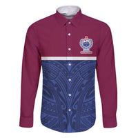 Queensland Samoa Custom Family Matching Long Sleeve Bodycon Dress and Hawaiian Shirt Maroon-Blue Pacific Polynesian Tribal Pattern