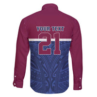 Queensland Samoa Custom Family Matching Long Sleeve Bodycon Dress and Hawaiian Shirt Maroon-Blue Pacific Polynesian Tribal Pattern