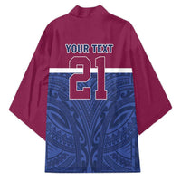 Queensland Samoa Custom Kimono Maroon-Blue Pacific Polynesian Tribal Pattern - Polynesian Pride