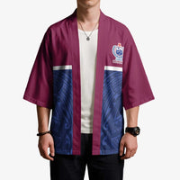 Queensland Samoa Custom Kimono Maroon-Blue Pacific Polynesian Tribal Pattern - Polynesian Pride