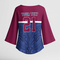 Queensland Samoa Custom Kimono Sleeve Blouse Maroon-Blue Pacific Polynesian Tribal Pattern - Polynesian Pride