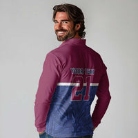 Queensland Samoa Custom Long Sleeve Polo Shirt Maroon-Blue Pacific Polynesian Tribal Pattern