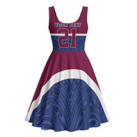 Queensland Samoa Custom Midi Dress Maroon-Blue Pacific Polynesian Tribal Pattern - Polynesian Pride