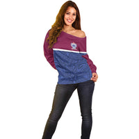 Queensland Samoa Custom Off Shoulder Sweater Maroon-Blue Pacific Polynesian Tribal Pattern