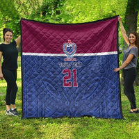 Queensland Samoa Custom Quilt Maroon-Blue Pacific Polynesian Tribal Pattern