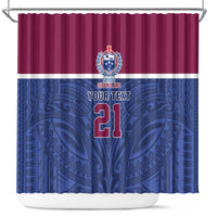 Queensland Samoa Custom Shower Curtain Maroon-Blue Pacific Polynesian Tribal Pattern