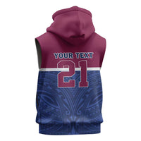Queensland Samoa Custom Sleeveless Hoodie Maroon-Blue Pacific Polynesian Tribal Pattern - Polynesian Pride
