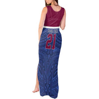Queensland Samoa Custom Tank Maxi Dress Maroon-Blue Pacific Polynesian Tribal Pattern