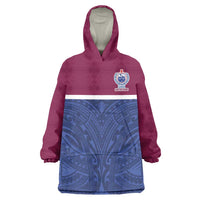 Queensland Samoa Custom Wearable Blanket Hoodie Maroon-Blue Pacific Polynesian Tribal Pattern