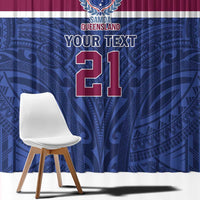 Queensland Samoa Custom Window Curtain Maroon-Blue Pacific Polynesian Tribal Pattern