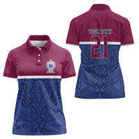 Queensland Samoa Custom Women Polo Shirt Maroon-Blue Pacific Polynesian Tribal Pattern
