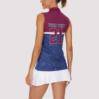 Queensland Samoa Custom Women Sleeveless Polo Shirt Maroon-Blue Pacific Polynesian Tribal Pattern LT9 - Polynesian Pride