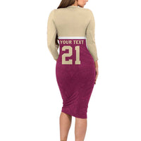 Queensland Samoa Custom Long Sleeve Bodycon Dress Maroon Pacific Polynesian Tribal Pattern