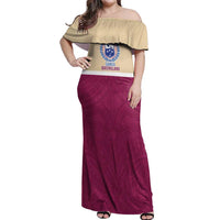 Queensland Samoa Custom Off Shoulder Maxi Dress Maroon Pacific Polynesian Tribal Pattern
