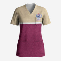 Queensland Samoa Custom Scrub Top Maroon Pacific Polynesian Tribal Pattern - Polynesian Pride