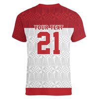 Queensland Tonga Custom Women V-Neck T-Shirt QLD with Tongan Ngatu Pattern