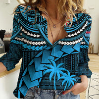Custom Fiji Rugby Women Casual Shirt Go Fijian Tapa Arty with World Cup Vibe LT9 Female Blue - Polynesian Pride