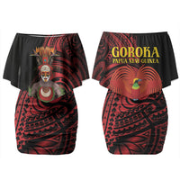 Huli Wigmen Tribe Hela Province Couples Matching Off Shoulder Short Dress and Hawaiian Shirt Papua New Guinea Indigenous Pattern LT9 - Polynesian Pride