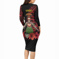 Huli Wigmen Tribe Hela Province Long Sleeve Bodycon Dress Papua New Guinea Indigenous Pattern LT9 - Polynesian Pride