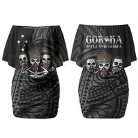 Skeleton Tribe Simbu Province Couples Matching Off Shoulder Short Dress and Long Sleeve Button Shirt Papua New Guinea Indigenous Pattern LT9 - Polynesian Pride