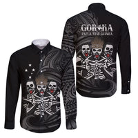 Skeleton Tribe Simbu Province Family Matching Puletasi and Hawaiian Shirt Papua New Guinea Indigenous Pattern LT9 Dad's Shirt - Long Sleeve Black - Polynesian Pride