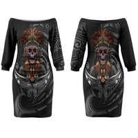 Mokomoko Tribe Eastern Highlands Province Couples Matching Off The Shoulder Long Sleeve Dress and Hawaiian Shirt Papua New Guinea Indigenous Pattern LT9 - Polynesian Pride