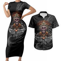 Mokomoko Tribe Eastern Highlands Province Couples Matching Short Sleeve Bodycon Dress and Hawaiian Shirt Papua New Guinea Indigenous Pattern LT9 Black - Polynesian Pride