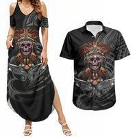 Mokomoko Tribe Eastern Highlands Province Couples Matching Summer Maxi Dress and Hawaiian Shirt Papua New Guinea Indigenous Pattern LT9 Black - Polynesian Pride