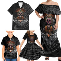 Mokomoko Tribe Eastern Highlands Province Family Matching Off Shoulder Maxi Dress and Hawaiian Shirt Papua New Guinea Indigenous Pattern LT9 - Polynesian Pride