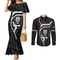 New Zealand Aotearoa Rugby Couples Matching Mermaid Dress and Long Sleeve Button Shirts Black Fern Maori Tribal Sporty Style LT9 Black - Polynesian Pride