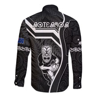New Zealand Aotearoa Rugby Long Sleeve Button Shirt Black Fern Maori Tribal Sporty Style LT9 - Polynesian Pride